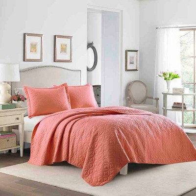 Full/queen Solid Reversible Quilt Set Coral - Laura Ashley : Target