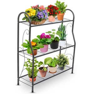 NewHome "3-Tier Plant Stand Shelf Flower Pot Holder Display Rack, 88LBS Capacity Utility Storage Organizer"Grey - 1 of 4