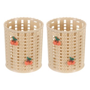 Unique Bargains Plastic Cute Cherry Decor Cylindrical Pencil Holder Brown 3.1x3.1x3.9 Inch - 1 of 4