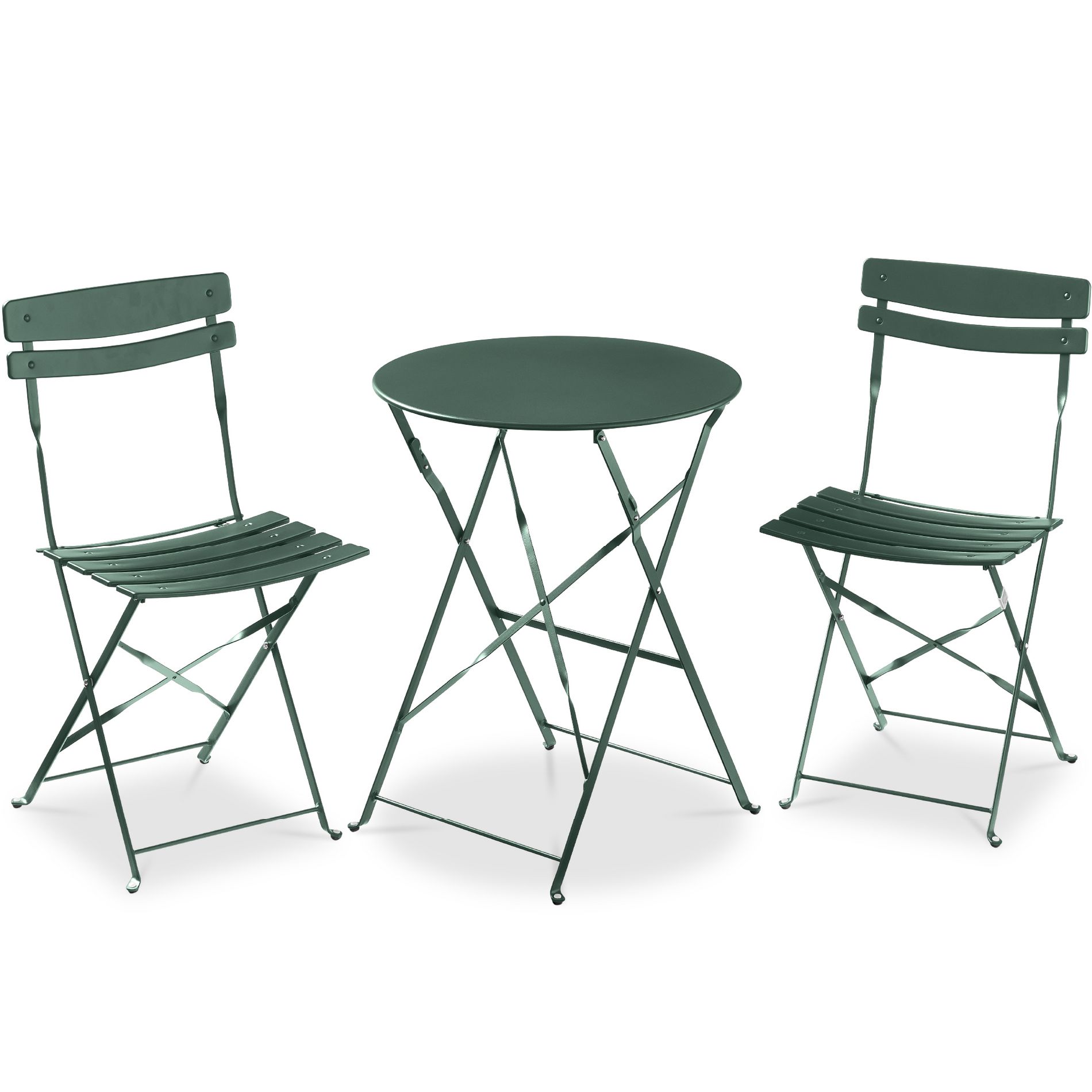 Best Choice Products 3-Piece Small Bistro Set, Folding Patio Furniture Set of 2 Chairs and Table - Dark Green
