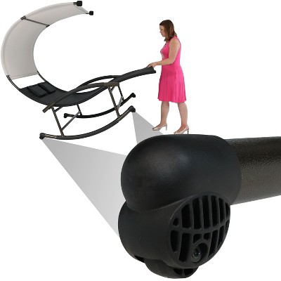 Black Double Chaise Rocking Lounge with Canopy and Cushions