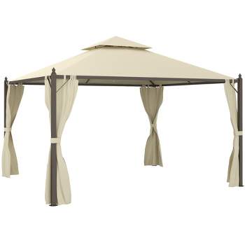 Outsunny 10' x 12' Outdoor Patio Gazebo Canopy with Polyester Privacy Curtains, Two-Tier Roof, Beige
