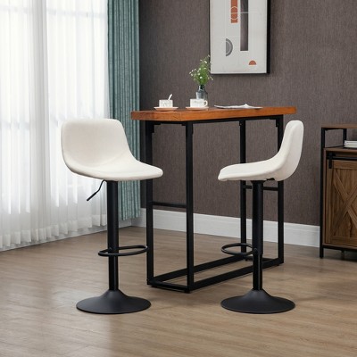 Adjustable Cream White Swivel Bar Stools with Metal Base, Set of 4