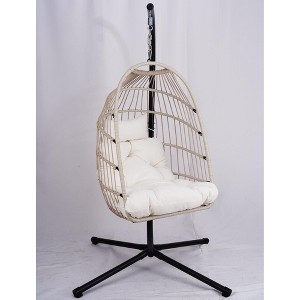 Okak Outdoor Egg Swing Chair with Stand&Cushion,Patio Wicker Hanging Chair,Hammock Swing Chair for Patio,Living Room&Balcony,350LBS Capacity - 1 of 4