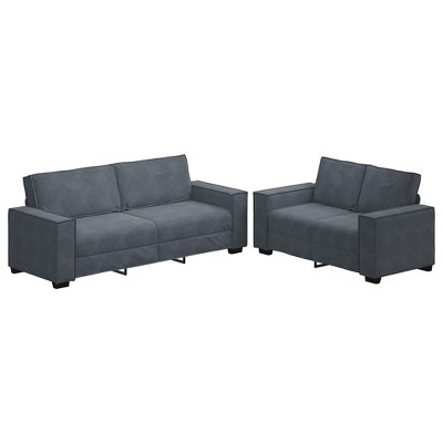 vidaXL 2 Piece Velvet Sofa Set with Cushions - Dark Gray - Modern Sofas for Living Room/Office