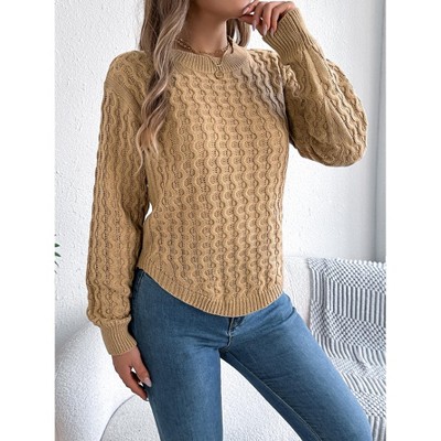 Women's Cable Knit Sweater Casual Long Sleeves Round Neck Pullover Top
