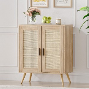 Buffet Cabinet with Storage, Sideboard with Rattan Decorated Doors,Accent Cabinet with Solid Wood Feet - 1 of 4