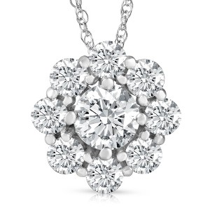 Pompeii3 VS 3 Ct Diamond & Moissanite Halo Pendant 14k White Gold 18" Lab Created Necklace - 1 of 4