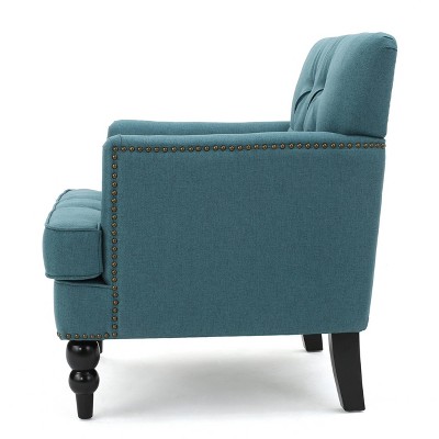 Handcrafted Medford Teal Linen Floral Accent Chair