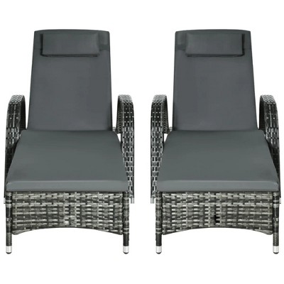 Resenkos 2-Piece Reclining Chaise Lounge Chairs - Rolling Comfort Outdoor Chairs With Cushions, Pillows, Headrests & Armrests, Mixed Gray, Charcoal