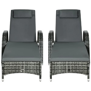 Resenkos 2-Piece Reclining Chaise Lounge Chairs - Rolling Comfort Outdoor Chairs With Cushions, Pillows, Headrests & Armrests, Mixed Gray, Charcoal - 1 of 4