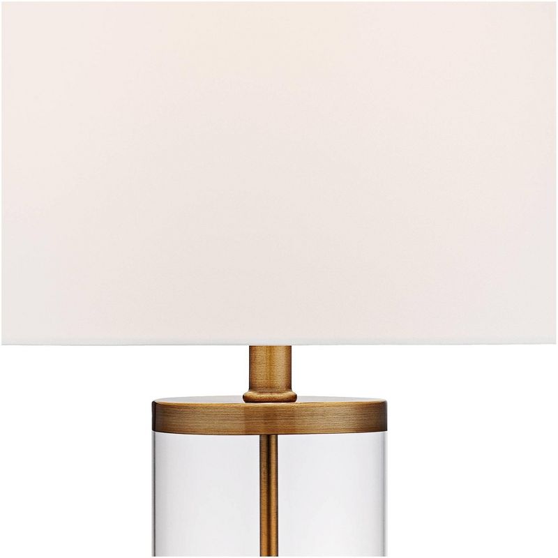 360 Lighting 26" High Cylinder Country Cottage Table Lamps Set of 2 Fillable Clear Gold Finish Glass Metal White Shade Living Room Bedroom Bedside, 3 of 9
