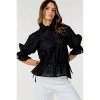 Slickblue Women's Button-Down Collar Embroidered Top, Textured Fabric, Gathered Hem, Black, Size S-L - 2 of 4