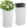 30" Tall Rattan Planter Set of 2 – Large Indoor & Outdoor Plant Pots with Water Level Monitor, Built-In Self-Watering System, Black - 2 of 4