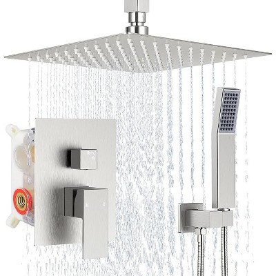 Qomolangma 10 inch Rain Shower System, Ceiling Mounted Bathroom Shower Faucet Set Chrome
