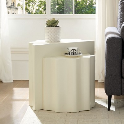 Vynxaria 2PCS Set  Side Table,Wavy Edges Design Fiberglass Coffee Table f,Modern Design End Table
