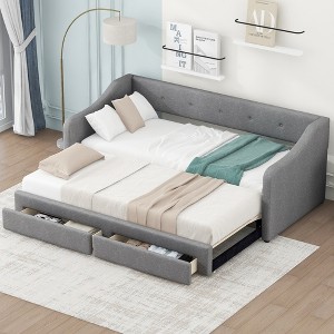 YOOCOZZ Twin XL to King Size Linen Upholstered Daybed with Two Storage Drawers - 1 of 4
