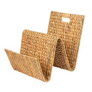 Storied Home Hand-Woven Water Hyacinth and Metal Magazine Storage Holder with Sturdy Handles, Natural - 1 of 4