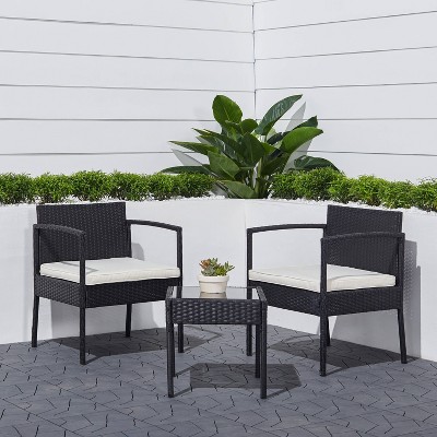 Tierra 3pc Classic Outdoor Wicker Coffee Lounger Set with Cushion - Black - Vifah