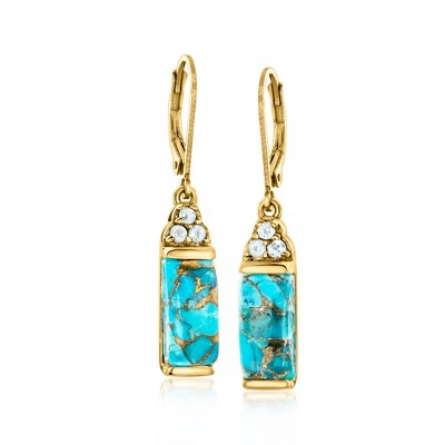 Ross-Simons Turquoise and .50 ct. t.w. Sky Blue Topaz Drop Earrings in 18kt Gold Over Sterling