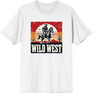 Wild West Cowboy Sunset Ride Adult Crew Neck Short Sleeve Tee - 1 of 2