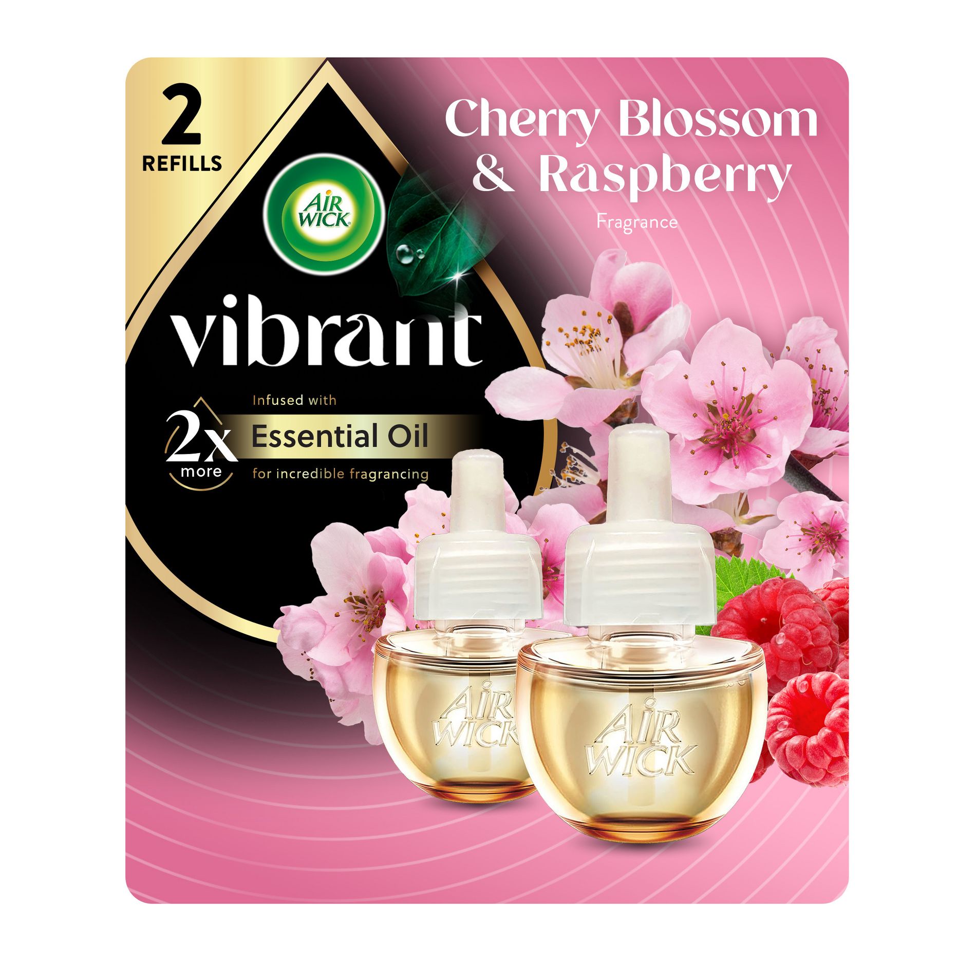 Air Wick Vibrant Scented Oil Air Freshener - Cherry Blossom & Raspberry - 0.67 fl oz/2ct: Electric Refill, Clear