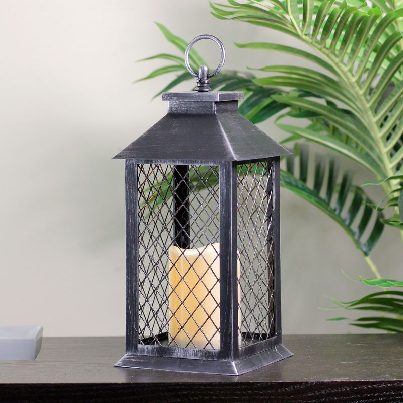 Northlight 11" Silver Brushed Black Mesh Candle Lantern with Flameless LED Candle, 3 of 4