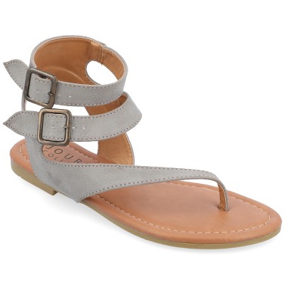 Journee Collection Womens Kyle Ankle Wrap Low Block Heel Sandals Grey ...