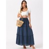 Allegra K Women's High Waist Tiered Belt Ruffle Lattice Texture Casual A Line Maxi Skirt - 3 of 4
