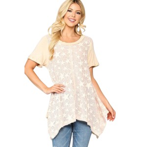 Slickblue Women's Knit Tunic Top, Star Texture with Shark Bite Hem, Relaxed Fit, Golden Sand, S - 1 of 4
