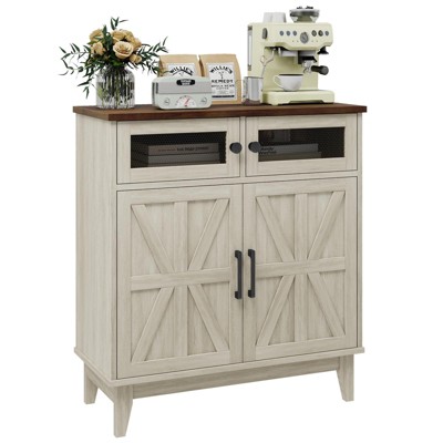 Coffee Bar Storage Cabinet, Buffet Sideboard with Adjustable Shelves, Walnut White