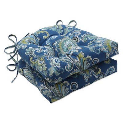 2pk Outdoor/Indoor Reversible Chair Pad Set Sconset Pacific Blue - Pillow Perfect