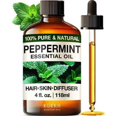 KUKKA Peppermint Essential Oil - 100% Pure & Natural Peppermint Oils for Skin, Hair, Diffuser (4 Fl Oz/118 ml)