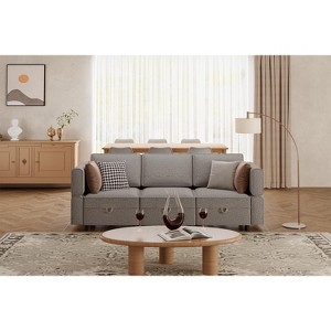 Sofa, Modular Sectional 3-Seat – Convertible U-Shape with Reversible Chaise/Storage Seats/Ottomans Chenille Grey - 1 of 4