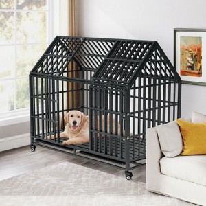 SEVOBAL Pet Crates and Houses 54 Inches Strong Dog Cage with Roomy Interior Convenient Wheels Detachable Tray, Black, 46"*29.5"*54" - 1 of 4