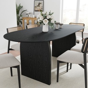 SpassWay 30"H Oval Wood Dining Table Kitchen Table Conference Table with Double Pedestal - 1 of 4