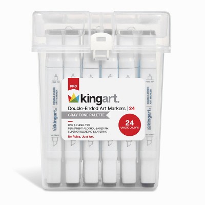 KINGART PRO Double-Ended Alcohol Markers, 24 Gray Tone Colors