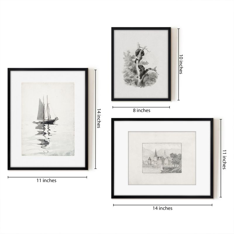 Americanflat 3 Piece Vintage Gallery Wall Art Set - Calm Sailing, Lucerne Sketch, Bears by Maple + Oak, 4 of 6