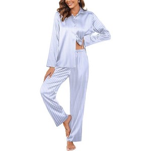 Ekouaer Classic Satin Pajamas for Women Long Sleeve Button Down Sleepwear Soft Silk Loungewear Pjs Set - 1 of 1