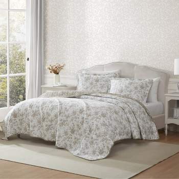 Laura Ashley 3pc King Bramble Floral 100% Cotton Quilt Bedding