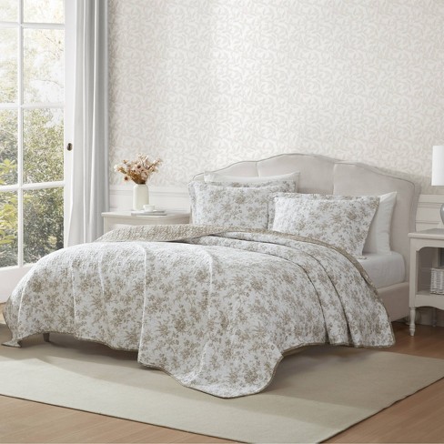 Laura Ashley 3pc King Walled Garden 100% Cotton Quilt Bedding Set Brown :  Target