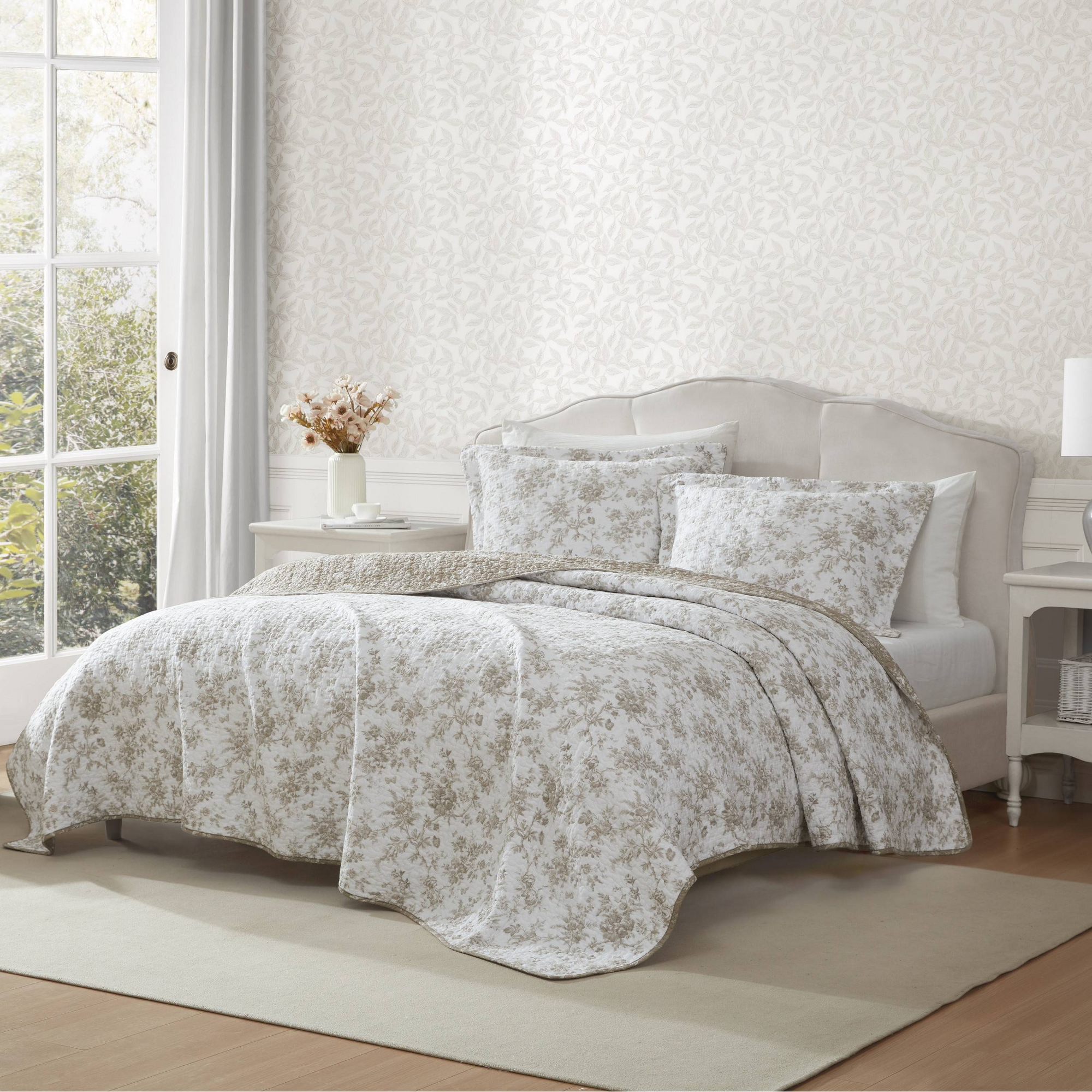 Laura Ashley 3pc King Walled Garden Quilt Bedding Set Brown: Machine Washable, Floral Pattern, OEKO-TEX Certified