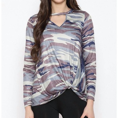 Women's Camo Keyhole Knot Top - Shirley Stone