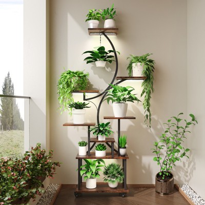 64" Tall 8-Tier S-Shaped Plant Stand with Wheels