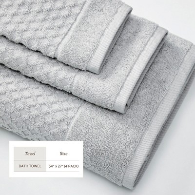Light Gray Cotton Quick-Dry Textured Bath Towel Set (Pack of 4)