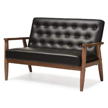 Sorrento Mid-Century Retro Modern Faux Leather Upholstered Wooden 2 Seater Loveseat - Baxton Studio