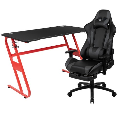 Flash Furniture Gaming Desk And Red Footrest Reclining Gaming Chair Set -  Cup Holder/headphone Hook/removable Mouse Pad Top/wire Management : Target