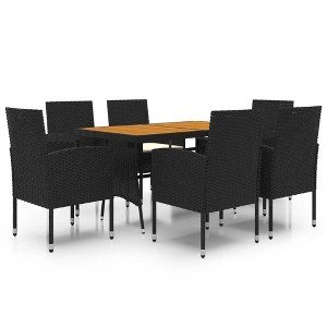 vidaXL Patio Sofa Sectional Sofa Couch Loveseat with Cushions Poly Rattan - Black and Cream 6 Piece - 1 of 4