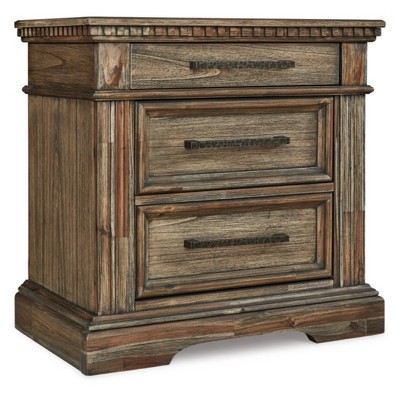Vintage-Inspired Markenburg 3-Drawer Nightstand with USB Ports, Brown