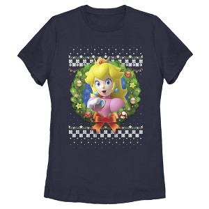 Women's Nintendo Christmas Peach Wreath T-Shirt - 1 of 4